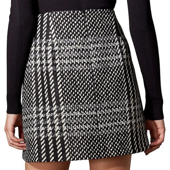 Karen Millen Monochrome Plaid Mini Skirt Black & White Plaid Size 8 wool blend - Picture 10 of 17